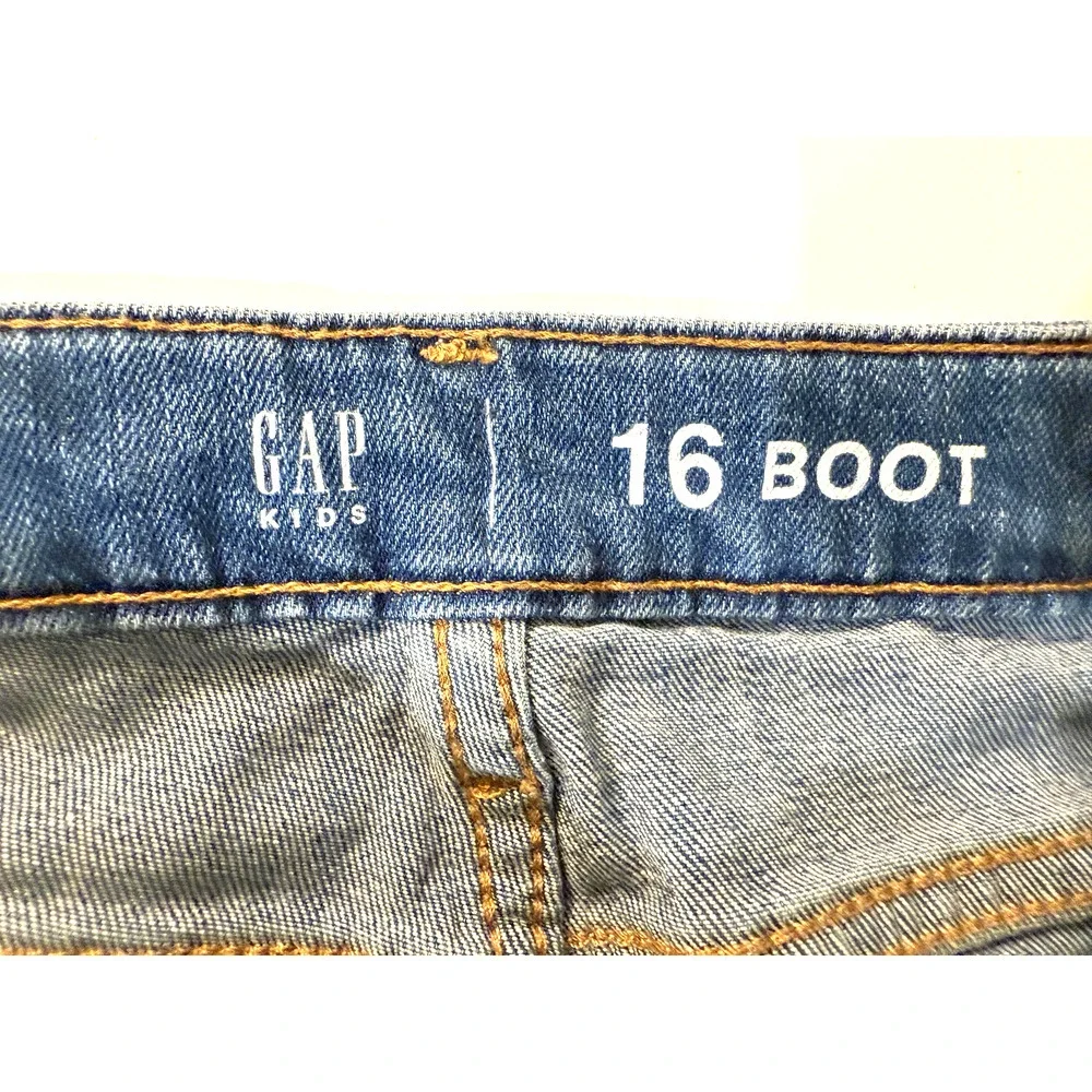 GAP Kids Jeans Youth 16 Blue Bootcut Adjustable Waist Denim Unique Front Pockets